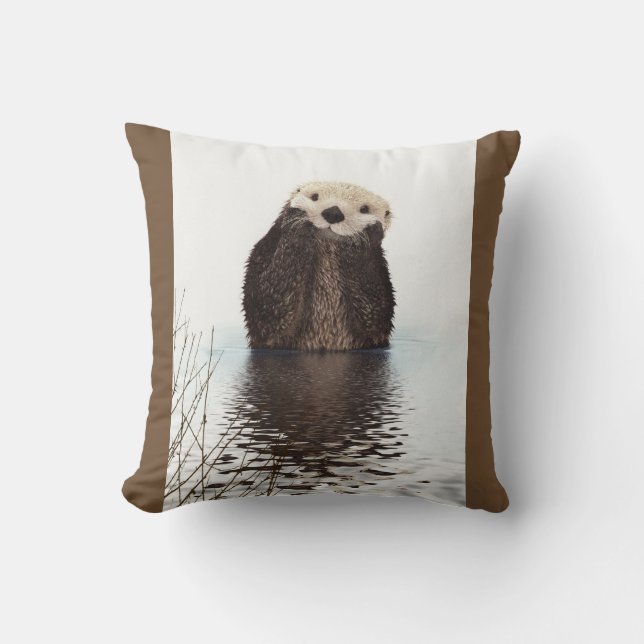 Cute Otter Wildlife Image Throw Pillow (Front)