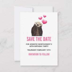 Cute Otter Wildlife with Valentines Hearts Save The Date