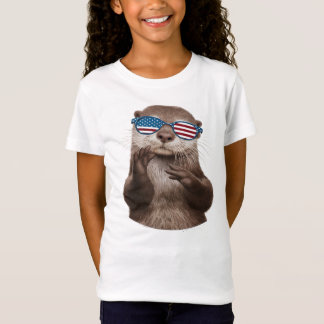 cute otter with american flag glasses T-Shirt