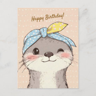 Cute Otter with Bandana Kids Birthday Invitation Postcard