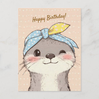 Cute Otter with Bandana Kids Birthday Invitation Postcard