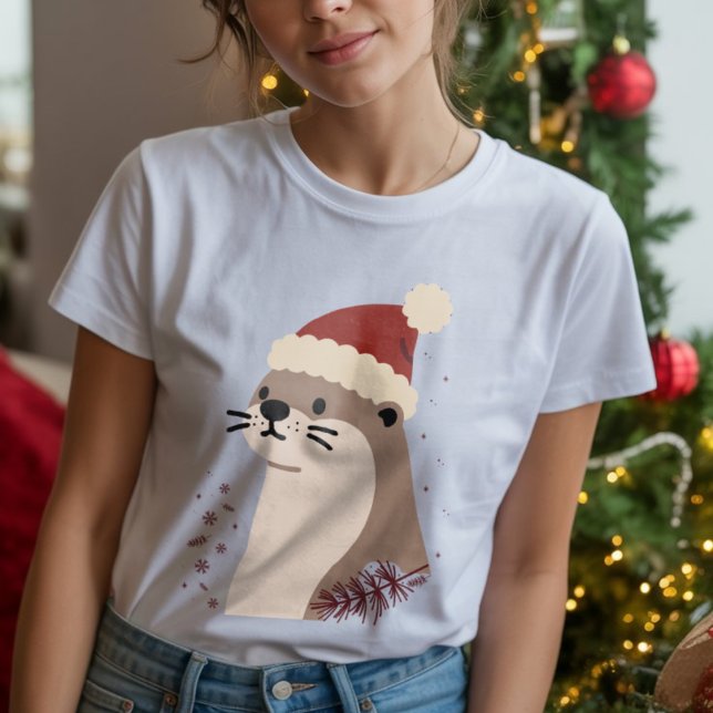Cute otter with Christmas hat, Holiday Animal Tri-Blend Shirt (Creator Uploaded)
