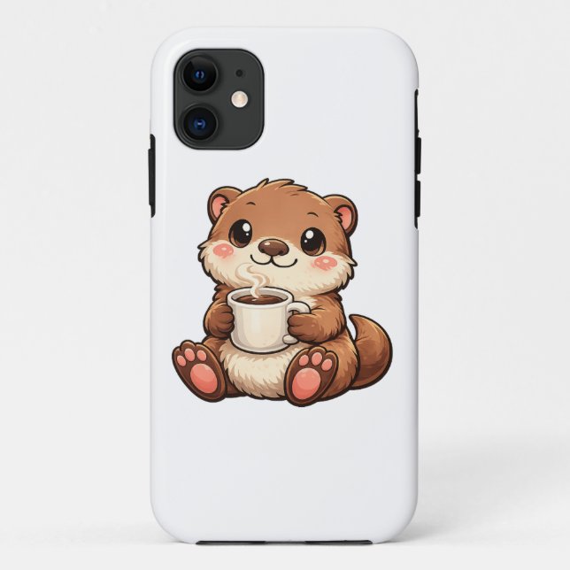 Cute Otter with Coffee – Cozy Kawaii Animal Case-Mate iPhone Case (Back)