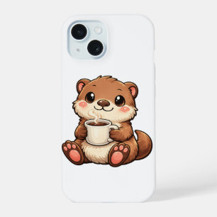 Cute Otter with Coffee – Cozy Kawaii Animal iPhone 15 Case