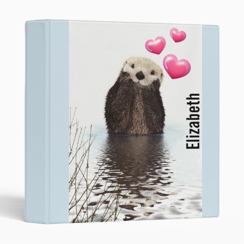 Cute Otter with Hearts 3 Ring Binder