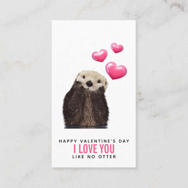 Cute Otter with Hearts Valentine's Day Business Card (Front)