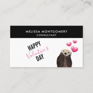 Cute Otter with Hearts Valentine's Day Business Card