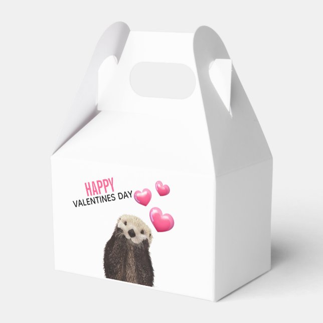 Cute Otter with Hearts Valentine's Day Favor Boxes (Back Side)