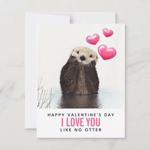 Cute Otter with Hearts Valentines Day Holiday Card