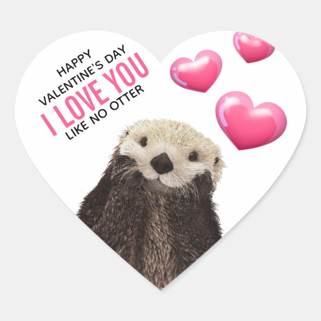 Cute Otter with Hearts Valentine's Day Humor Heart Sticker (Front)