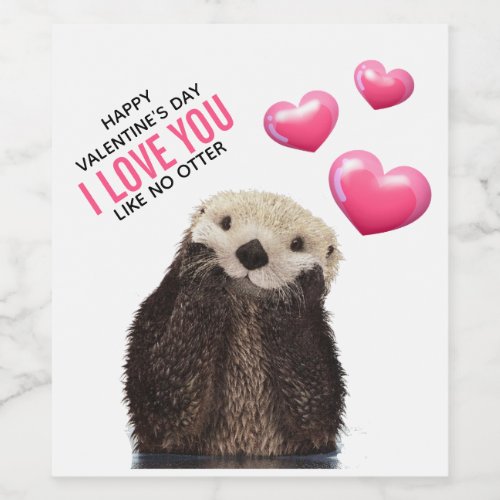 Cute Otter with Hearts Valentines Day Humor Wine Label