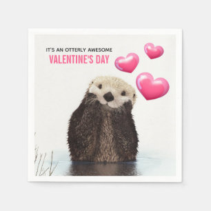Cute Otter with Hearts Valentine's Day Napkins