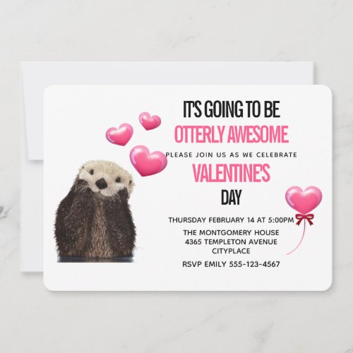 Cute Otter with Hearts Valentines Day Party Invitation