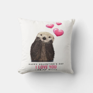 Cute Otter with Hearts Valentine's Day Throw Pillow