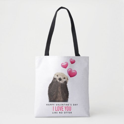 Cute Otter with Hearts Valentines Day Tote Bag