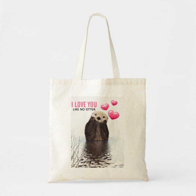 Cute Otter with Hearts Valentine's Day Tote Bag (Front)