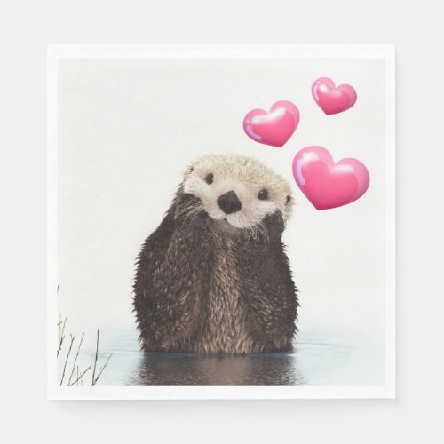 Cute Otter with Love Hearts Napkins