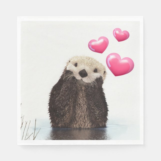 Cute Otter with Love Hearts Napkins (Front)