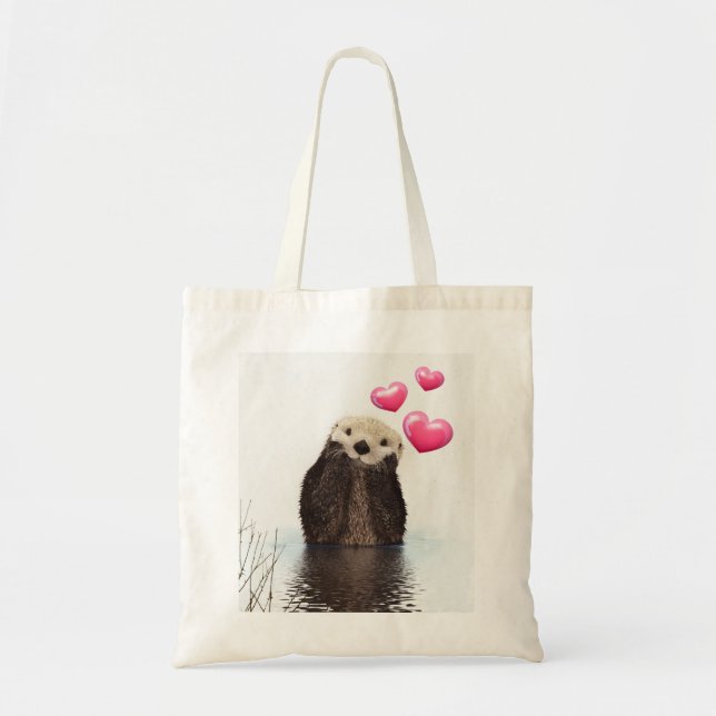 Cute Otter with Love Hearts Tote Bag (Front)