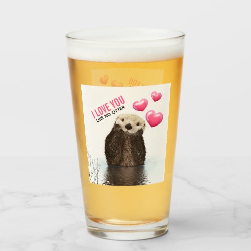 Cute Otter with Pink Hearts Love You Pun Glass