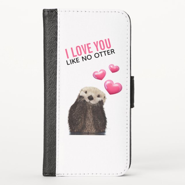 Cute Otter with Pink Hearts Love You Pun iPhone Wallet Case (Front)