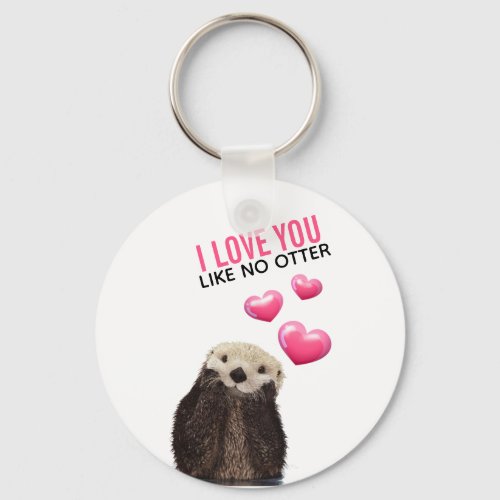 Cute Otter with Pink Hearts Love You Pun Keychain