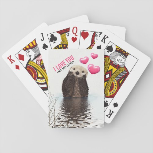 Cute Otter with Pink Hearts Love You Pun Playing Cards