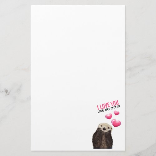 Cute Otter with Pink Hearts Love You Pun Stationery