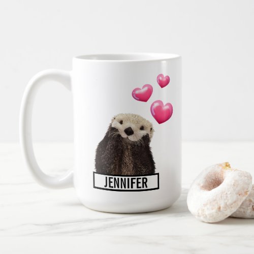Cute Otter with Pink Love Hearts Coffee Mug