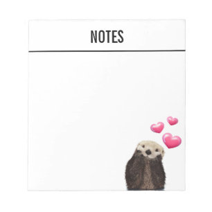 Cute Otter with Pink Love Hearts Notepad