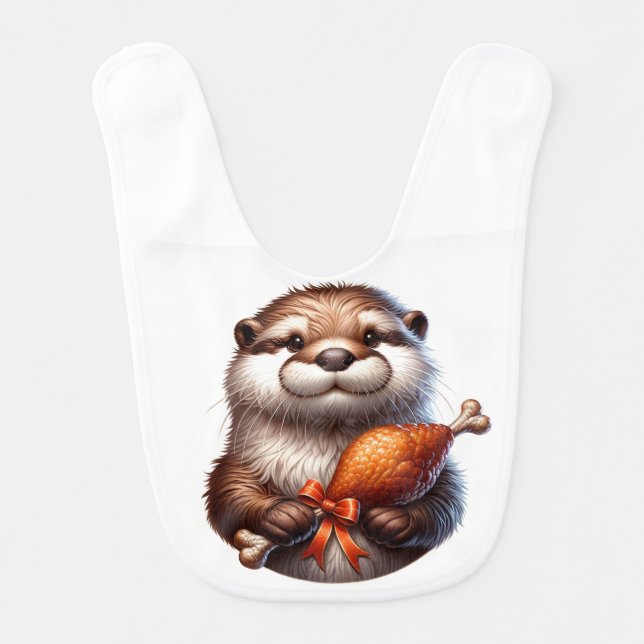 Cute Otter With Thanksgiving Turkey and Christmas  Baby Bib (Front)