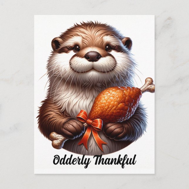 Cute Otter With Thanksgiving Turkey  Postcard (Front)