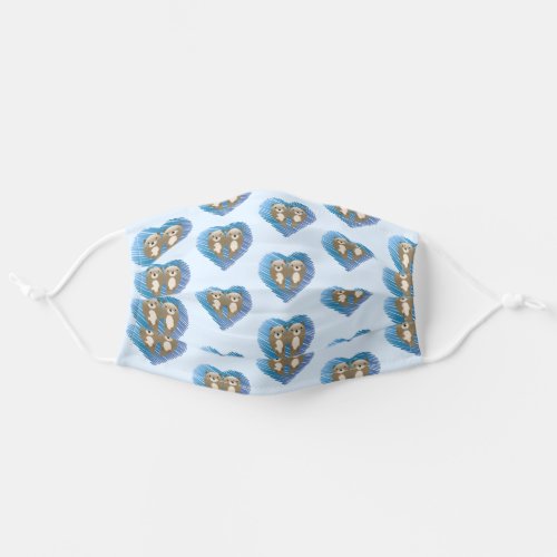 Cute Otters and Blue heart Background Adult Cloth Face Mask
