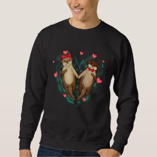 Cute Otters Couples Love Hearts Retro Style Valent Sweatshirt