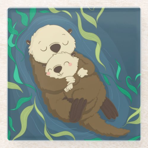 Cute Otters Glass Coaster