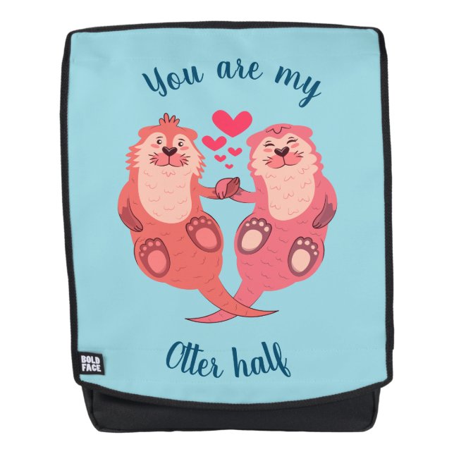 Cute Otters Valentines Day Couple Personalized Backpack (Front)