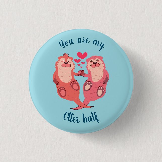 Cute Otters Valentines Day Couple Personalized Button (Front)