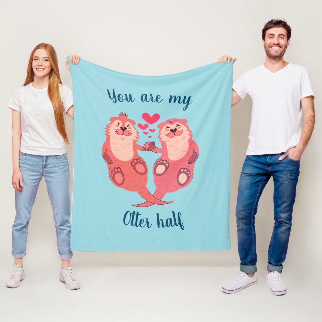 Cute Otters Valentines Day Couple Personalized Fleece Blanket (In Situ)