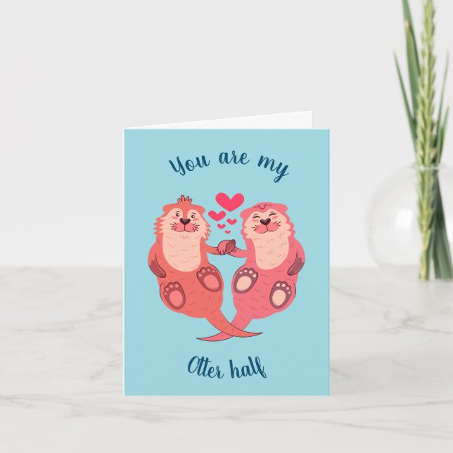 Cute Otters Valentines Day Couple Personalized Holiday Card (Front)