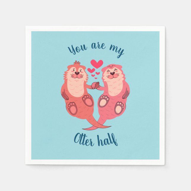 Cute Otters Valentines Day Couple Personalized Napkins (Front)