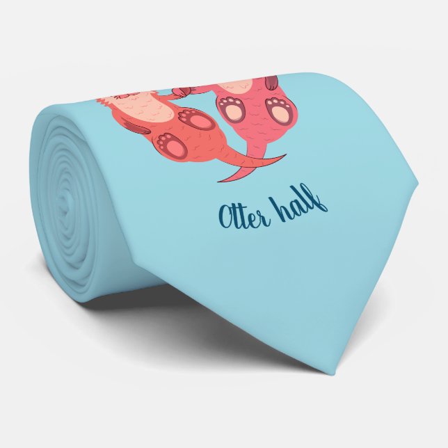 Cute Otters Valentines Day Couple Personalized Neck Tie (Rolled)