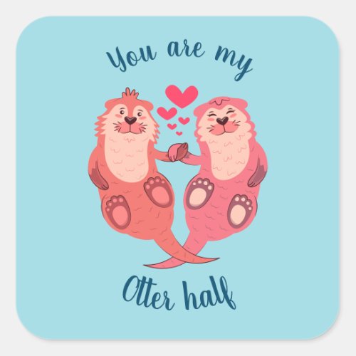 Cute Otters Valentines Day Couple Personalized Square Sticker