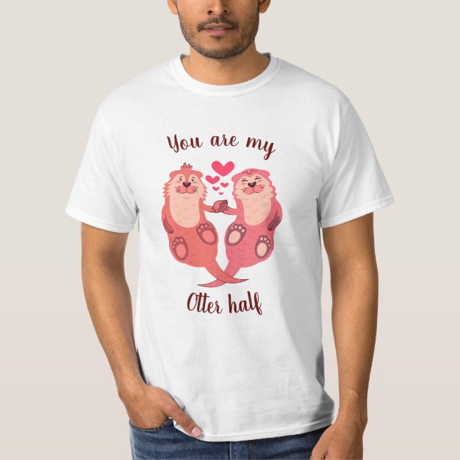 Cute Otters Valentines Day Couple Personalized T-Shirt (Front)
