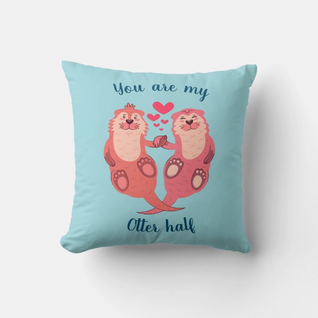 Cute Otters Valentines Day Couple Personalized Throw Pillow (Front)
