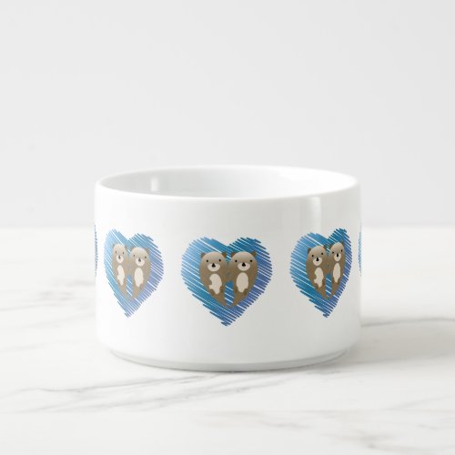 Cute Otters with Blue Heart in the Background Bowl