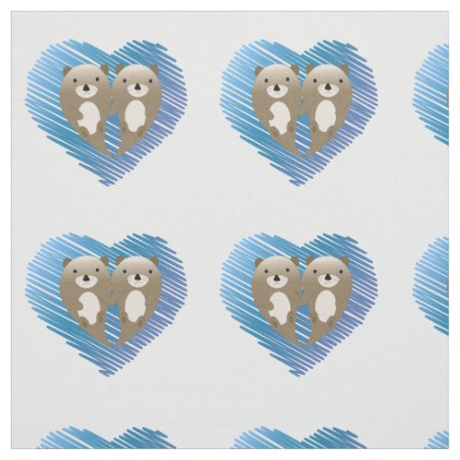 Cute Otters with Blue Heart in the Background Fabric