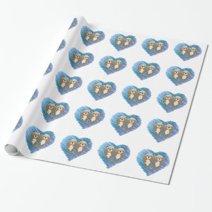 Cute Otters with Blue Heart in the Background Wrapping Paper