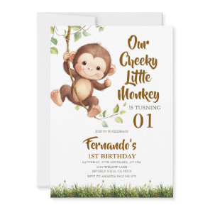 Cute Our Cheeky Little Monkey Safari 1st Birthday  Invitation