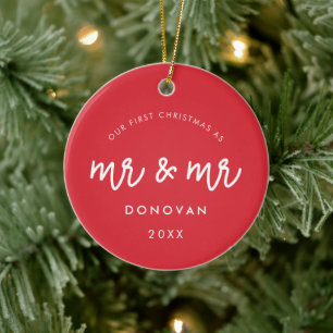 Cute Our First Christmas as Mr & Mr Red Ceramic Ornament