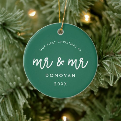 Cute Our First Christmas as Mr  Mr wedding photo Ceramic Ornament